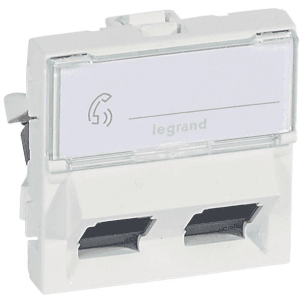 Doppelte RJ45-Steckdose Legrand Mosaic Cat 6 UTP 45° 2 Module weiß mit der Referenz 076504 von der Marke LEGRAND