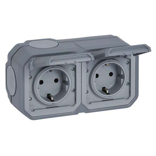 Doppelsteckdose Monobloc Plexo IP 55 horizontal grau mit der Referenz 069742L von der Marke LEGRAND