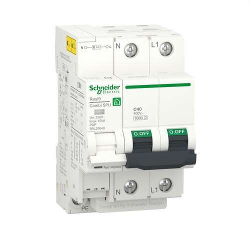 Überspannungsableiter für transiente und permanente Überspannungen IGA Resi9 Combi 1P+N 40 A mit der Referenz R9L20640 von der Marke SCHNEIDER ELECTRIC