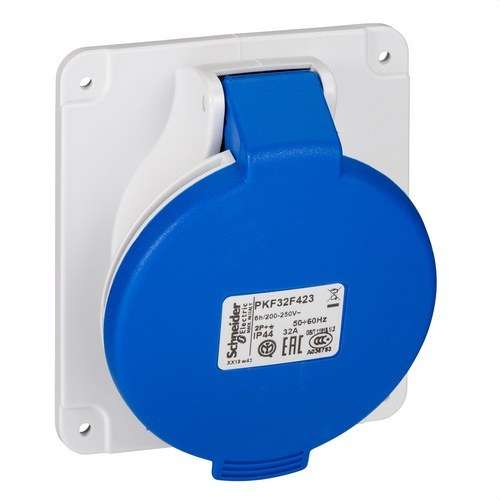 Eckige Einbausteckdose 32A 2P+TT 200-250V IP44 mit der Referenz PKF32F423 von der Marke SCHNEIDER ELECTRIC