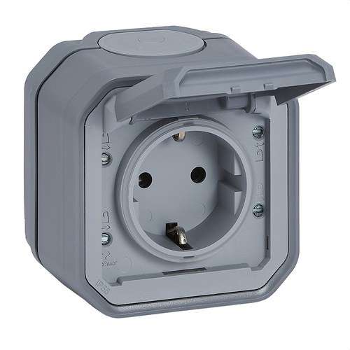 Oberflächenmontage-Monoblock-Steckdose Plexo IP55 mit Schraubklemmen grau mit der Referenz 069733L von der Marke LEGRAND