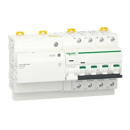 Überspannungsableiter für transiente und permanente Überspannungen IGA Acti9 Combi SPU 3P+N 63A mit der Referenz A9L20763 von der Marke SCHNEIDER ELECTRIC