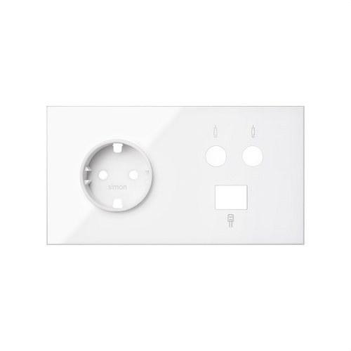 Kit Front für 2 Elemente mit 1 Schuko-Steckdose, 1 R-TV+SAT-Anschluss mit 1 RJ45 6 UTP-Steckverbinder in glänzendem Weiß Simon 100 mit der Referenz 10020208-130 von der Marke SIMON