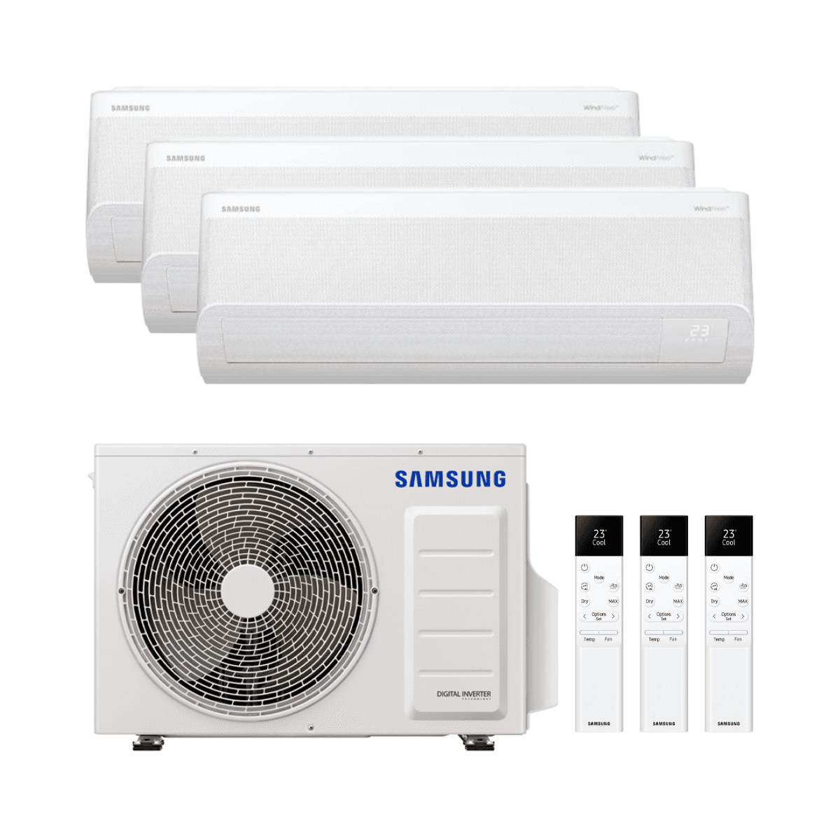 Klimaanlage 3x1 mit WLAN Samsung WindFree Comfort S2 2,5 kW (2) + 3,5 kW mit der Referenz KITSAMWINDFREE09+09+12 von der Marke SAMSUNG