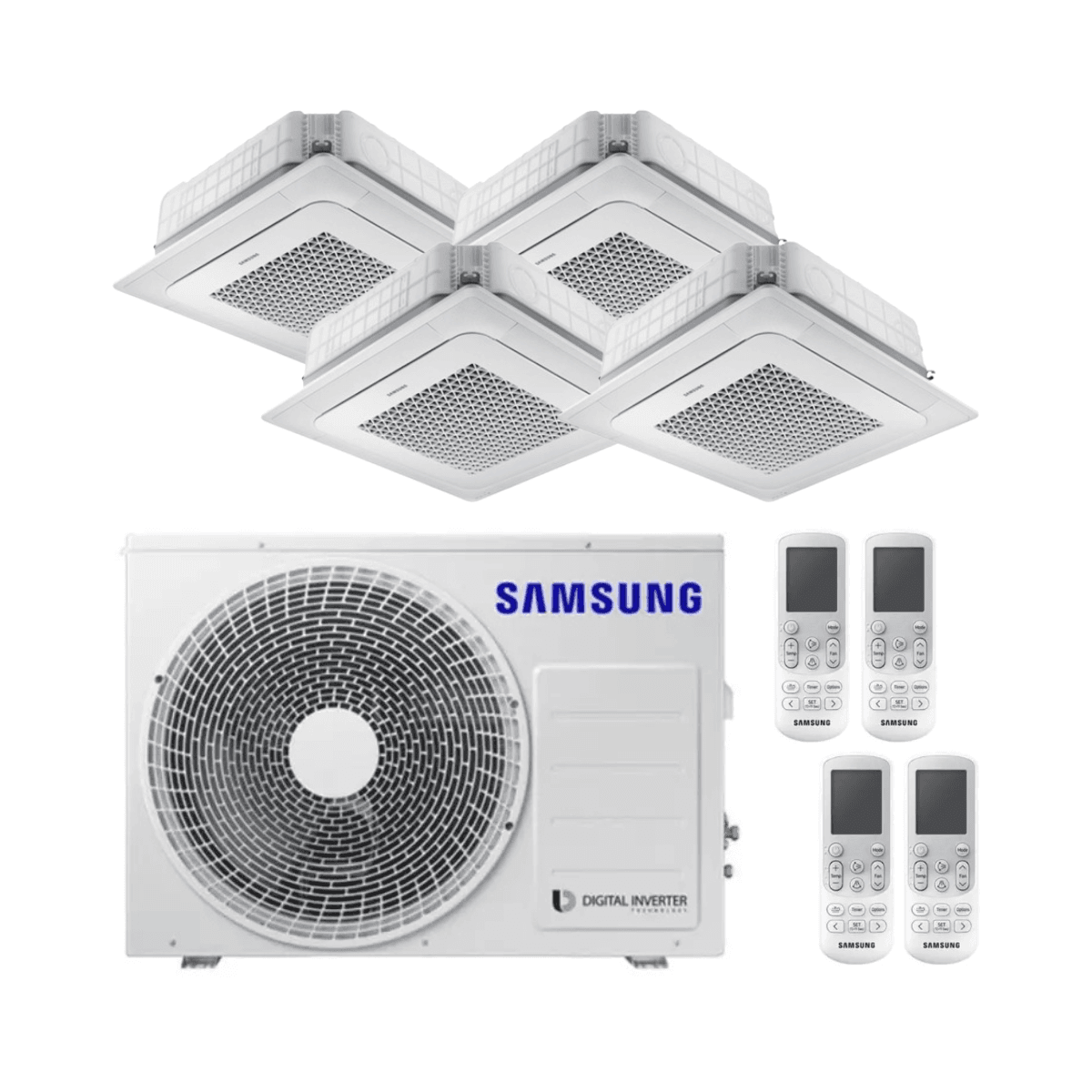 Kassettenklimagerät 4x1 mit 4-Wege-Auslass Samsung Mini WindFree 3,5 kW 12000 BTU mit der Referenz F-CSTMINI35R4 von der Marke SAMSUNG
